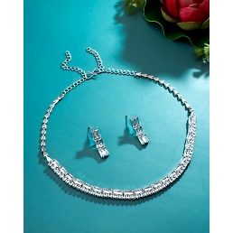 White Brass Plated Silver American Diamond Set - Festive & Traditional
