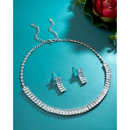 White Brass Plated Silver American Diamond Set - Festive & Traditional