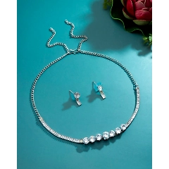 White Brass Plated Silver American Diamond Set - Festive & Traditional