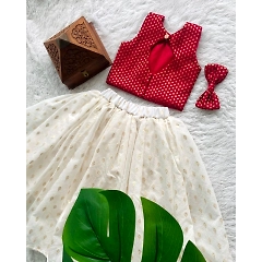 Red and Off-White Brocade Lehenga Choli