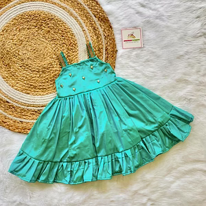 Reyon Full Flair Dress: Frill Attached, Hand Work, Designer Stitching