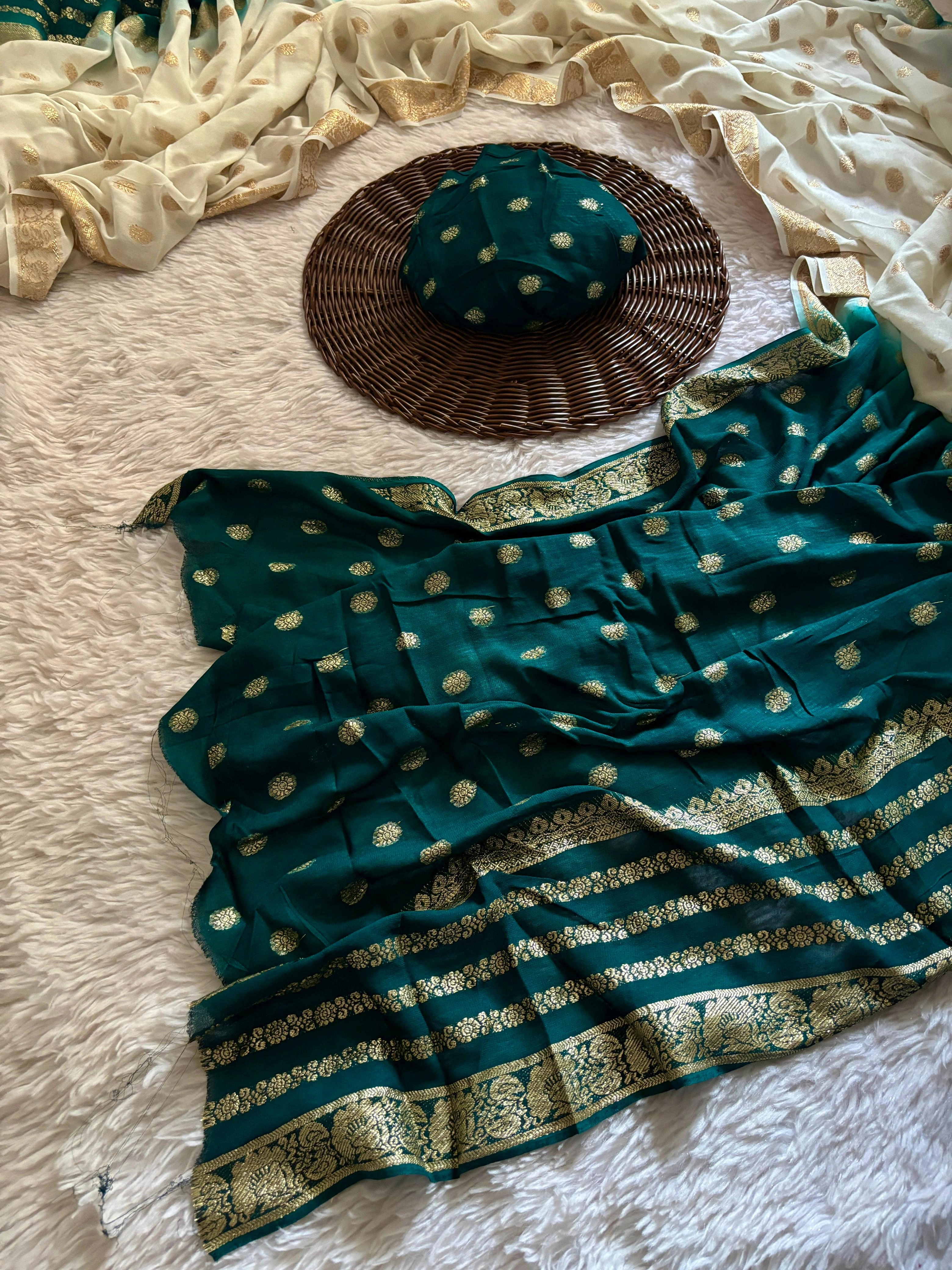 Pure Viscose Georgette Weaving Jacquard Saree: Stunning Shaded Concept Color-APE-35-Green