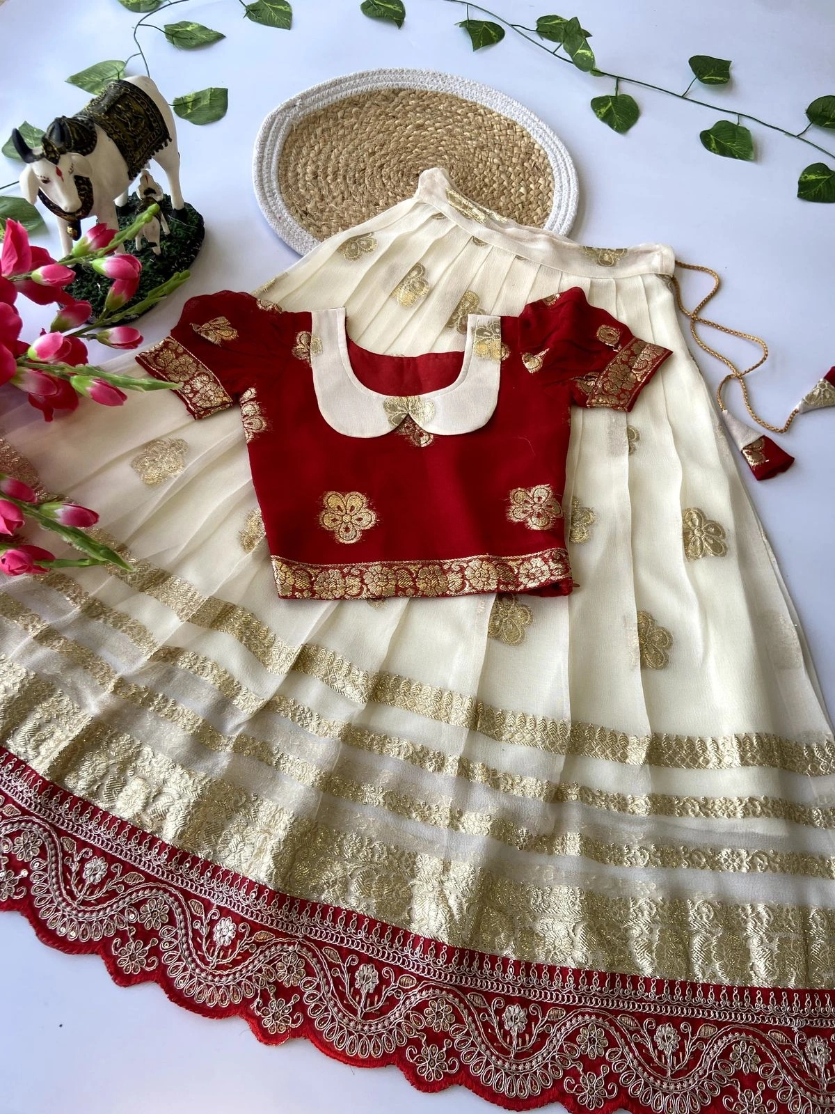 Stunning Viscose Silk Lehenga with Cutwork Embroidery - Unique and Stylish-White-1year-1