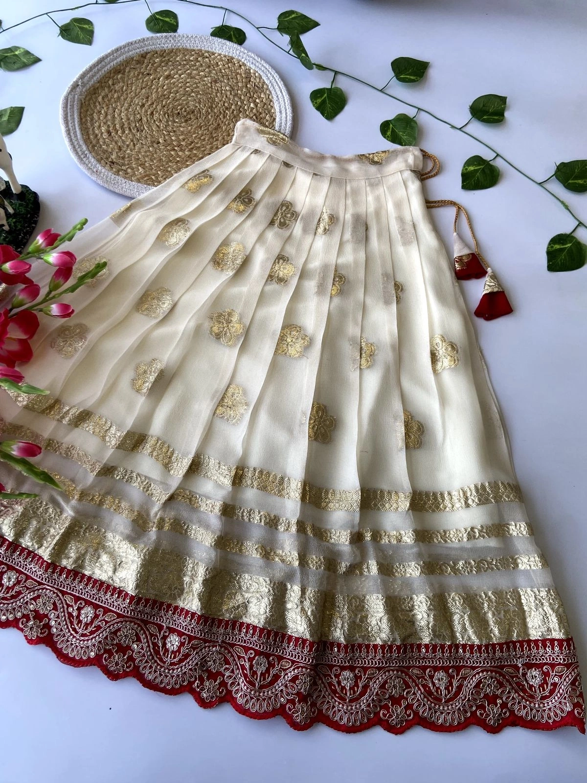 Stunning Viscose Silk Lehenga with Cutwork Embroidery - Unique and Stylish-White-1year-3