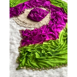 Hand-Dyed Chinnon Fabric with Intricate Cutdana Moti and Jardosi Handwork