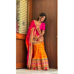 Heavy Gotta Patti Vichitra Saree with Pearls and Lace Border