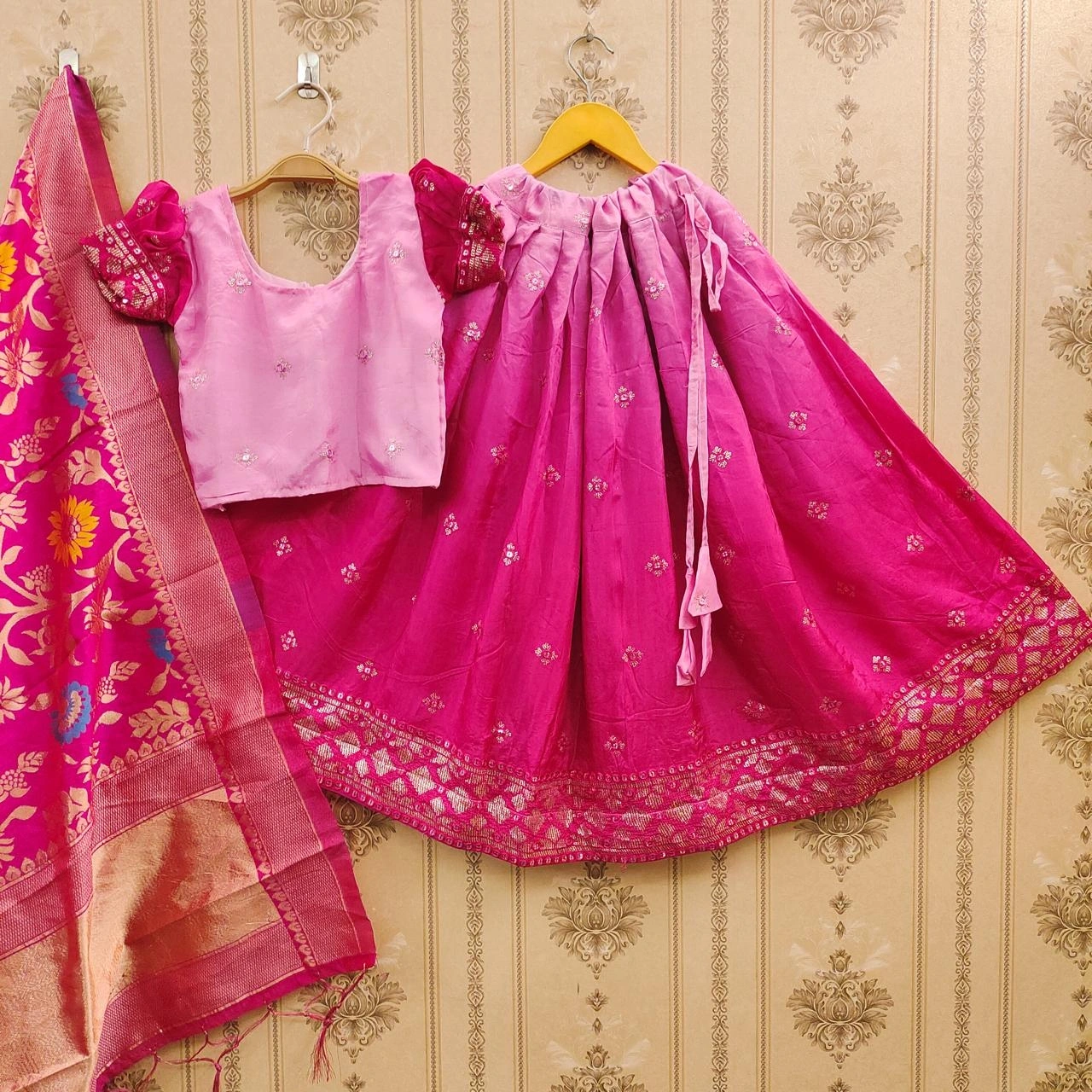 Exquisite Zari Embroidered Silk Lehenga for Stylish Kids-REF-30-Rani-1y