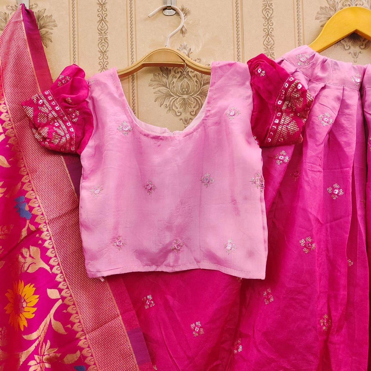 Exquisite Zari Embroidered Silk Lehenga for Stylish Kids-Rani-1year-1