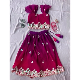 Sequin-Embroidered Festive Lahenga with Crushed Georgette