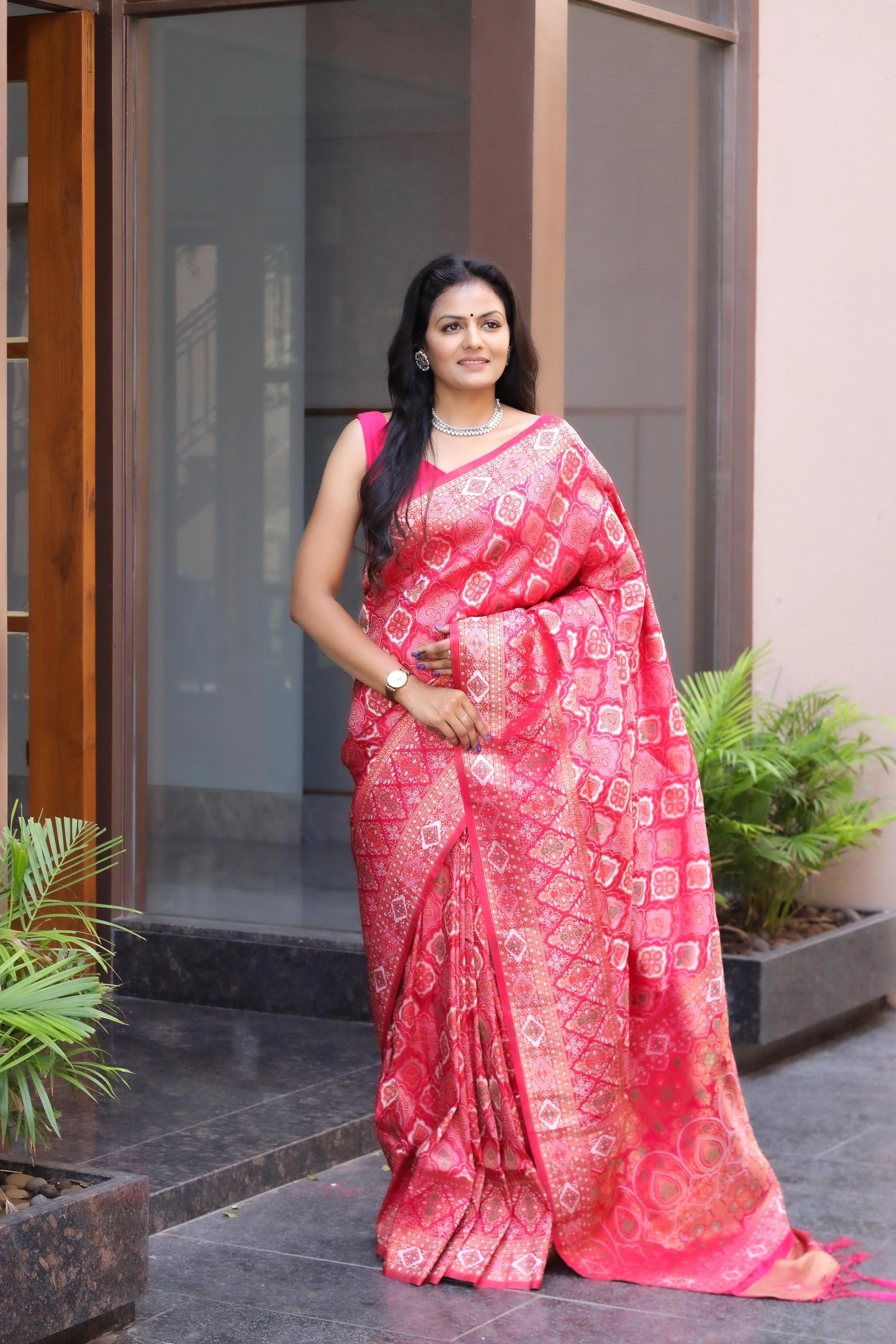 Soft Silk Saree with Rich Jacquard and Exclusive Blouse-Red-2