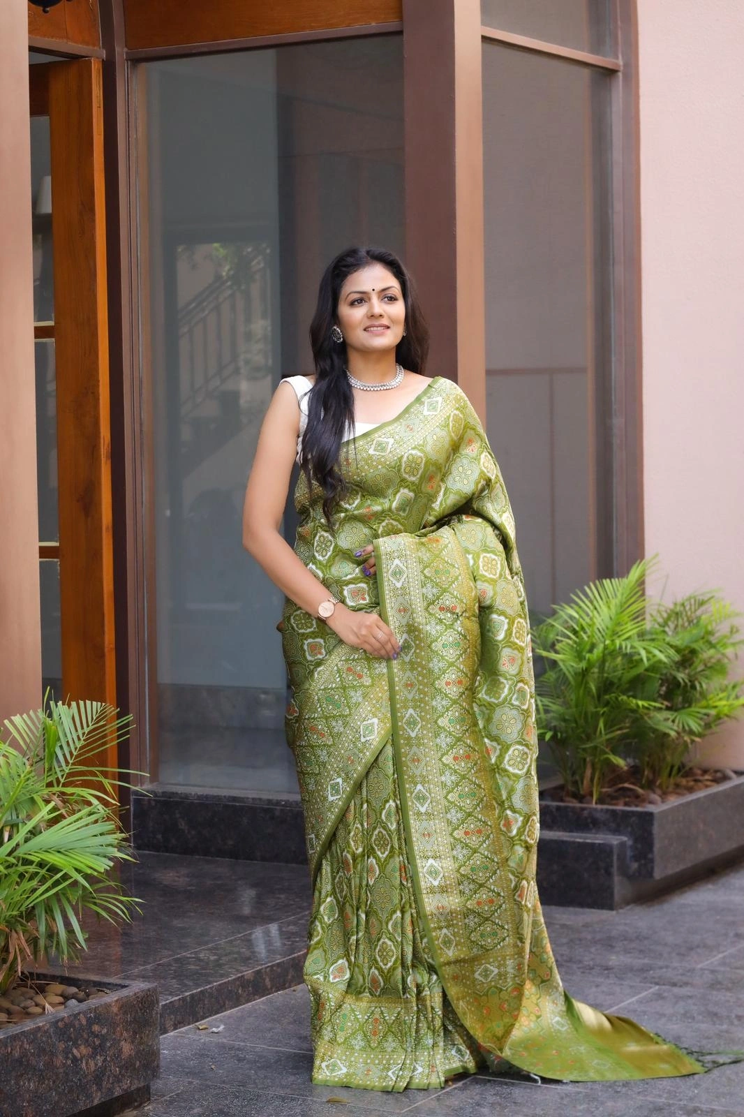 Soft Silk Saree with Rich Jacquard and Exclusive Blouse-Mehendi-2