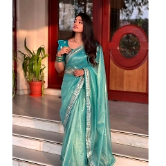 Zari Base Fabric with Heavy Sequence Lace Border Blouse