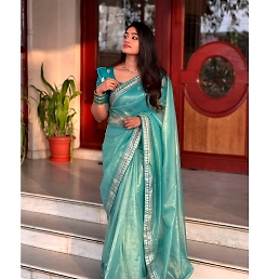Zari Base Fabric with Heavy Sequence Lace Border Blouse