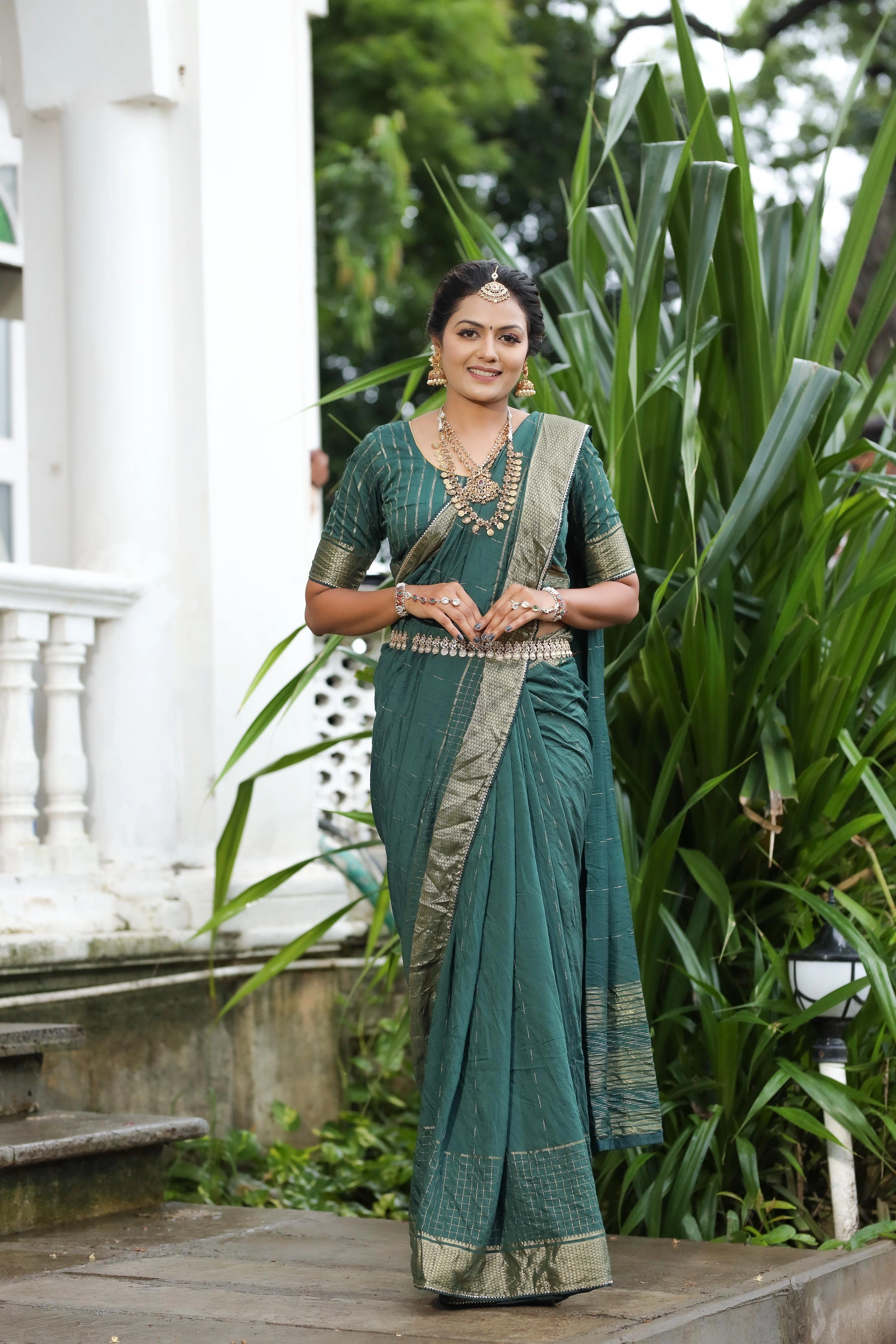 Rich Jacquard Saree with Woven Blouse - 6.3m-Rama-2