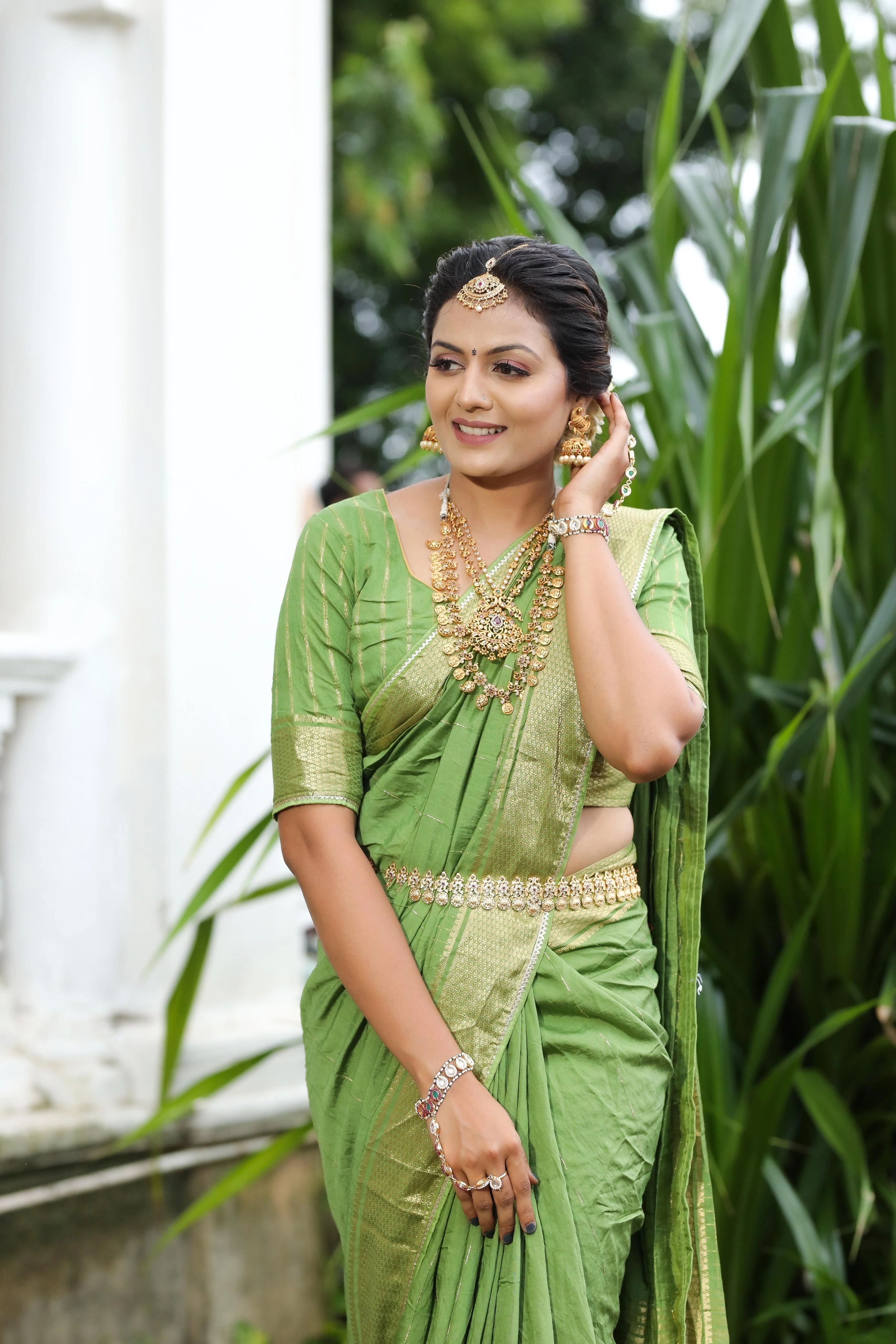 Rich Jacquard Saree with Woven Blouse - 6.3m-Green-1