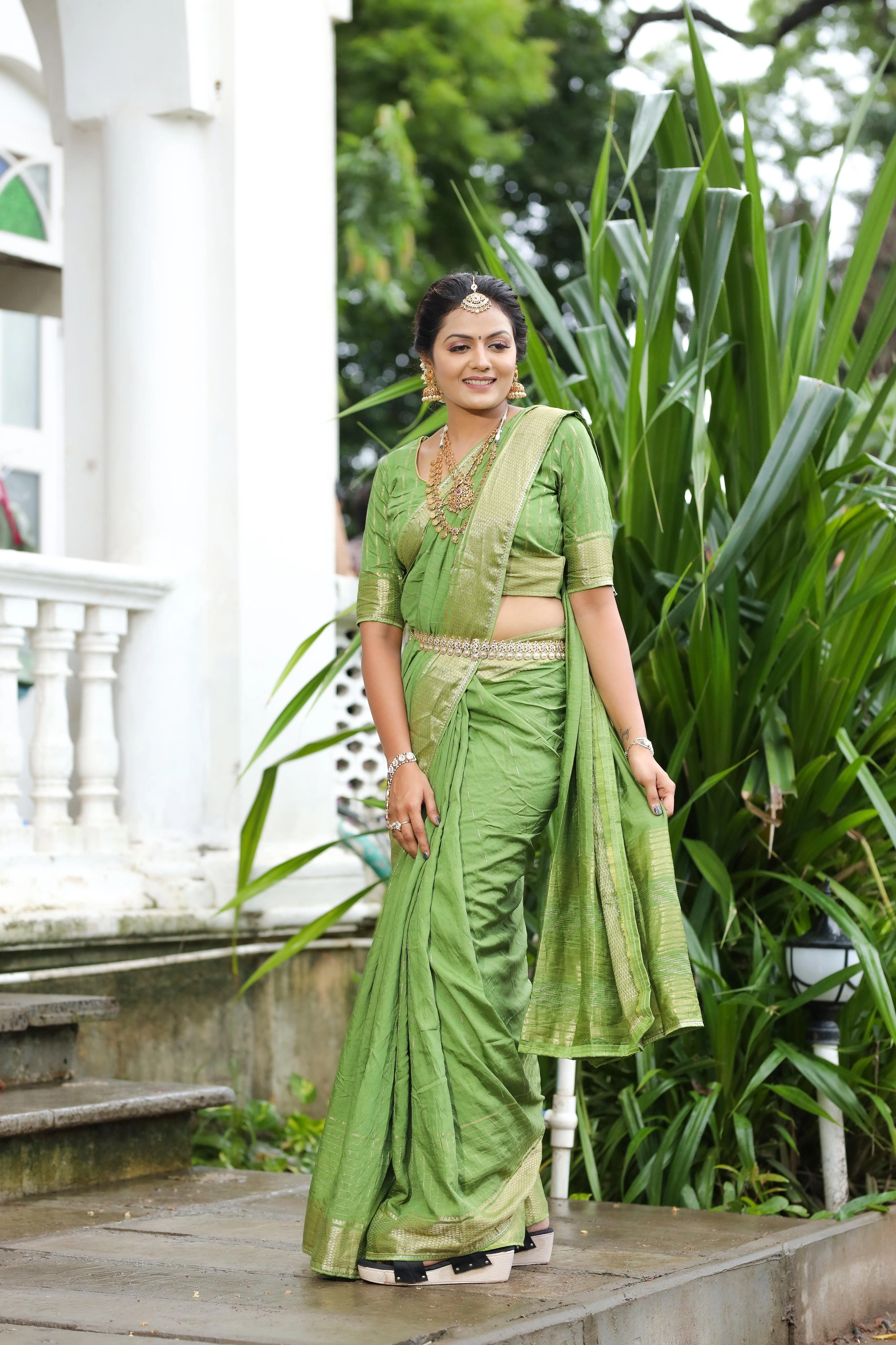 Rich Jacquard Saree with Woven Blouse - 6.3m-Green-2