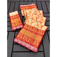 Lace Morni Banarasi Silk Saree with Cut Work Border