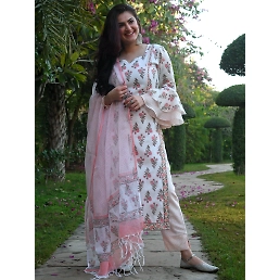 Printed Heavy Cotton ReadyMade Suit with Kota Doria Dupatta