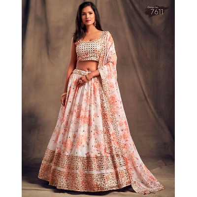 YNF Printed Organza Lehenga Set with Heavy Embroidery