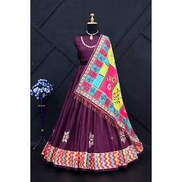 Muslin Cotton Semi-Stitched Lehenga Set with Mirror Work