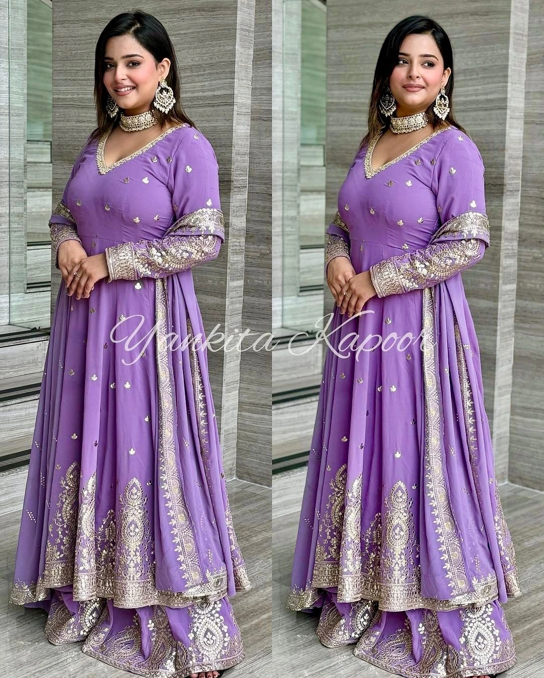 Elegant Embroidered Party Gown with Sarara - Available in Multiple Sizes-Purple-M-2