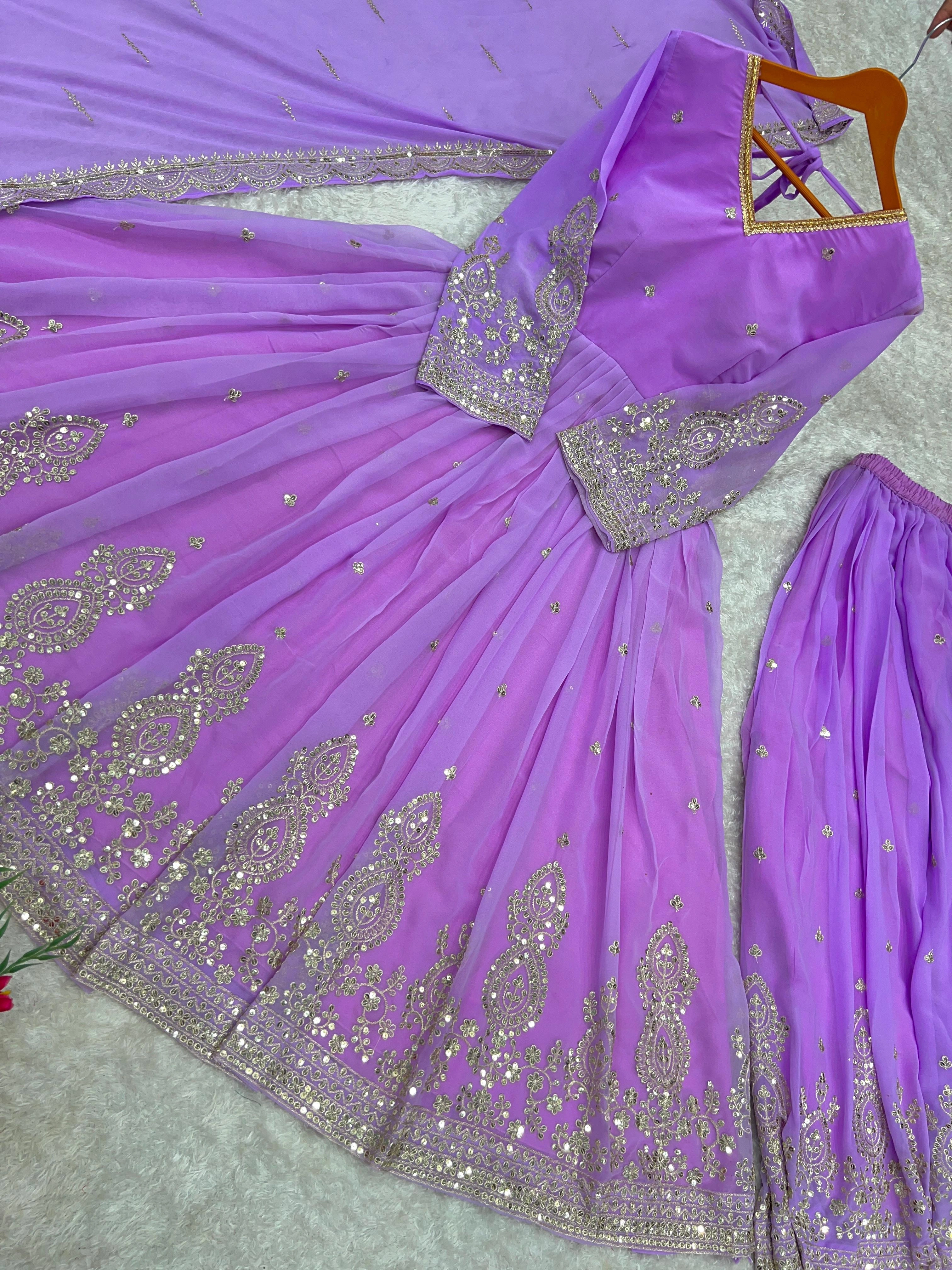 Elegant Embroidered Party Gown with Sarara - Available in Multiple Sizes-Purple-XXL-4