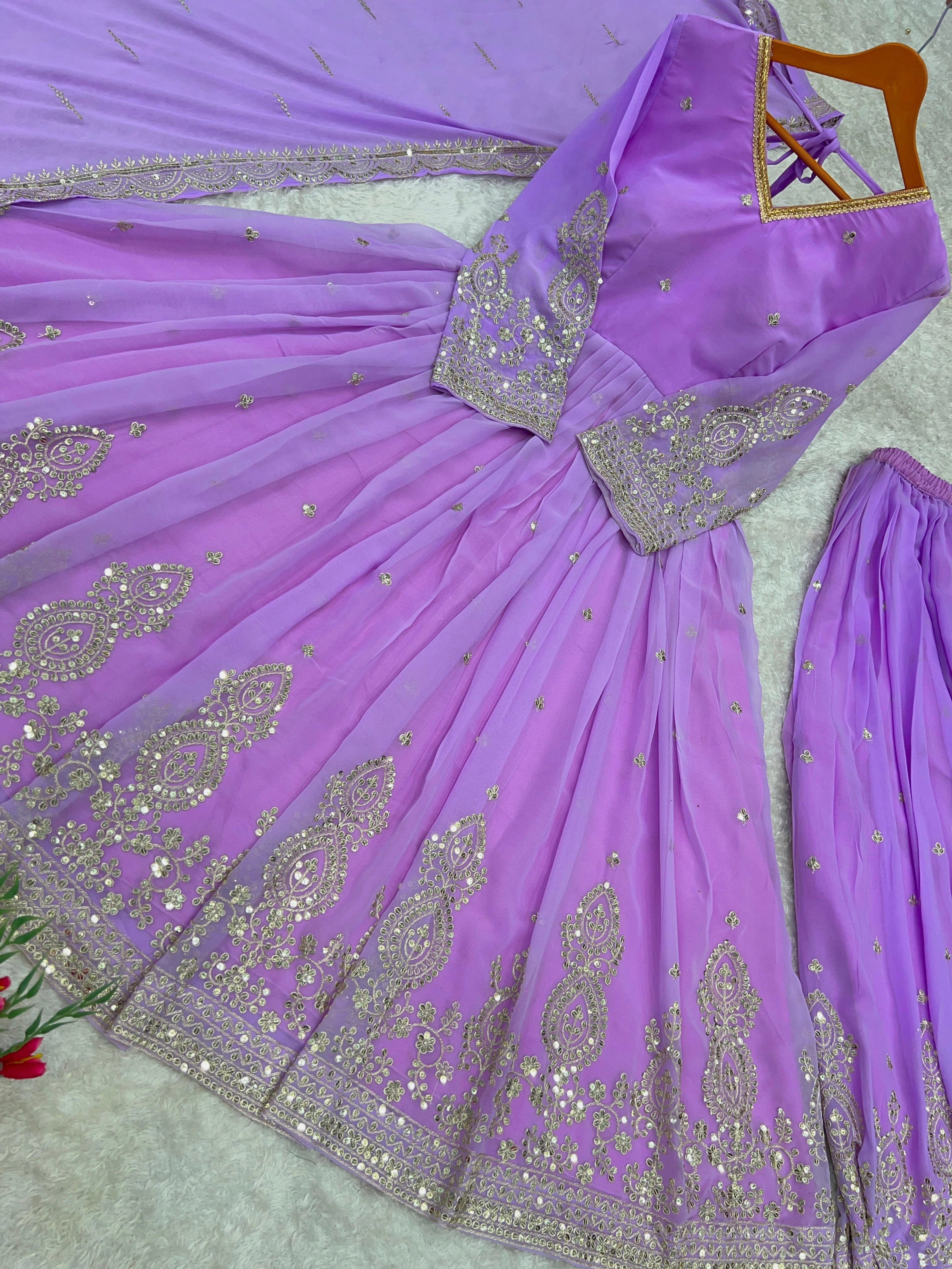 Elegant Embroidered Party Gown with Sarara - Available in Multiple Sizes-Purple-XXL-5