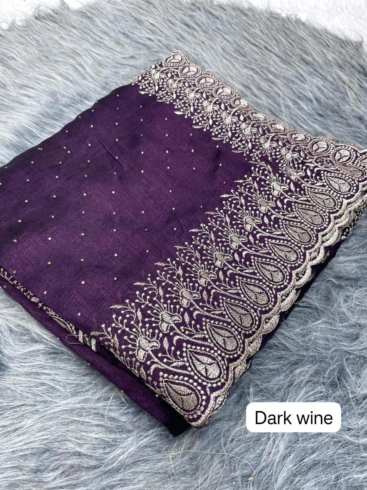 Vichitra Blooming Saree: Embroidery &amp; Zari Work-RMP-420-DarkWine