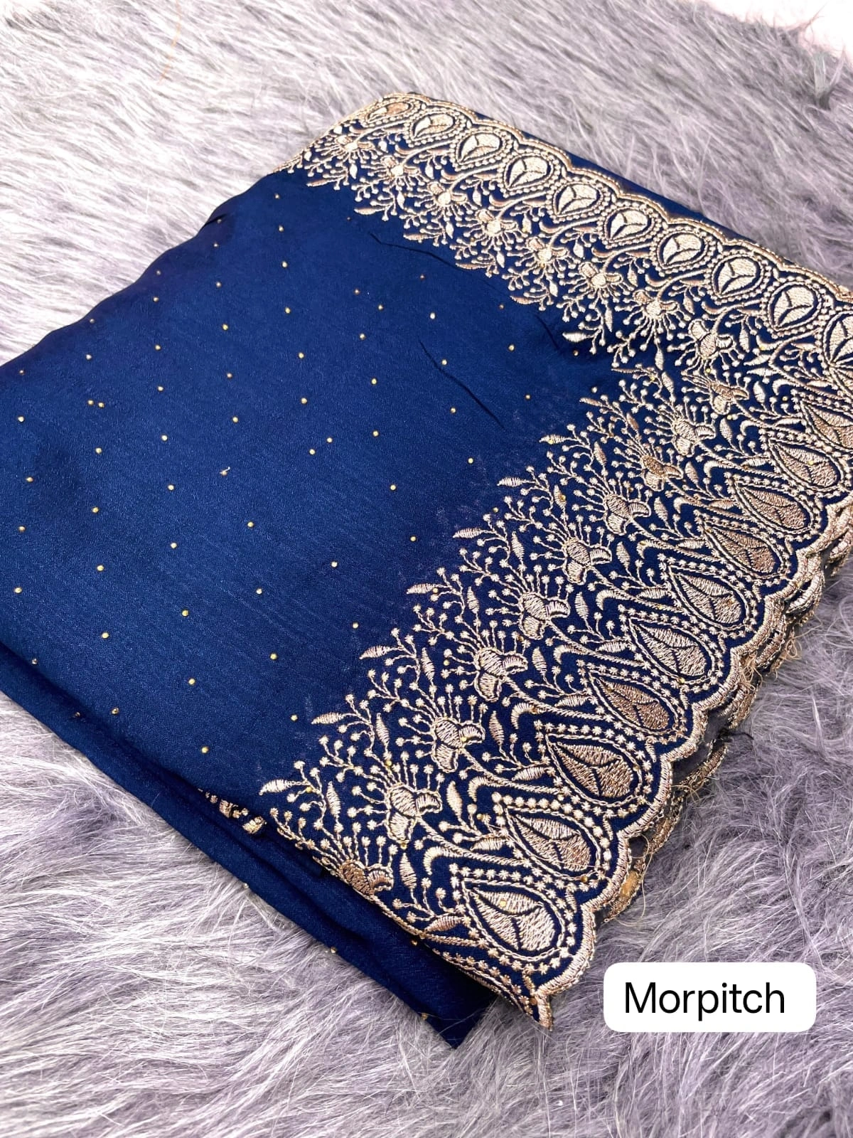 Vichitra Blooming Saree: Embroidery &amp; Zari Work-Morpich-2