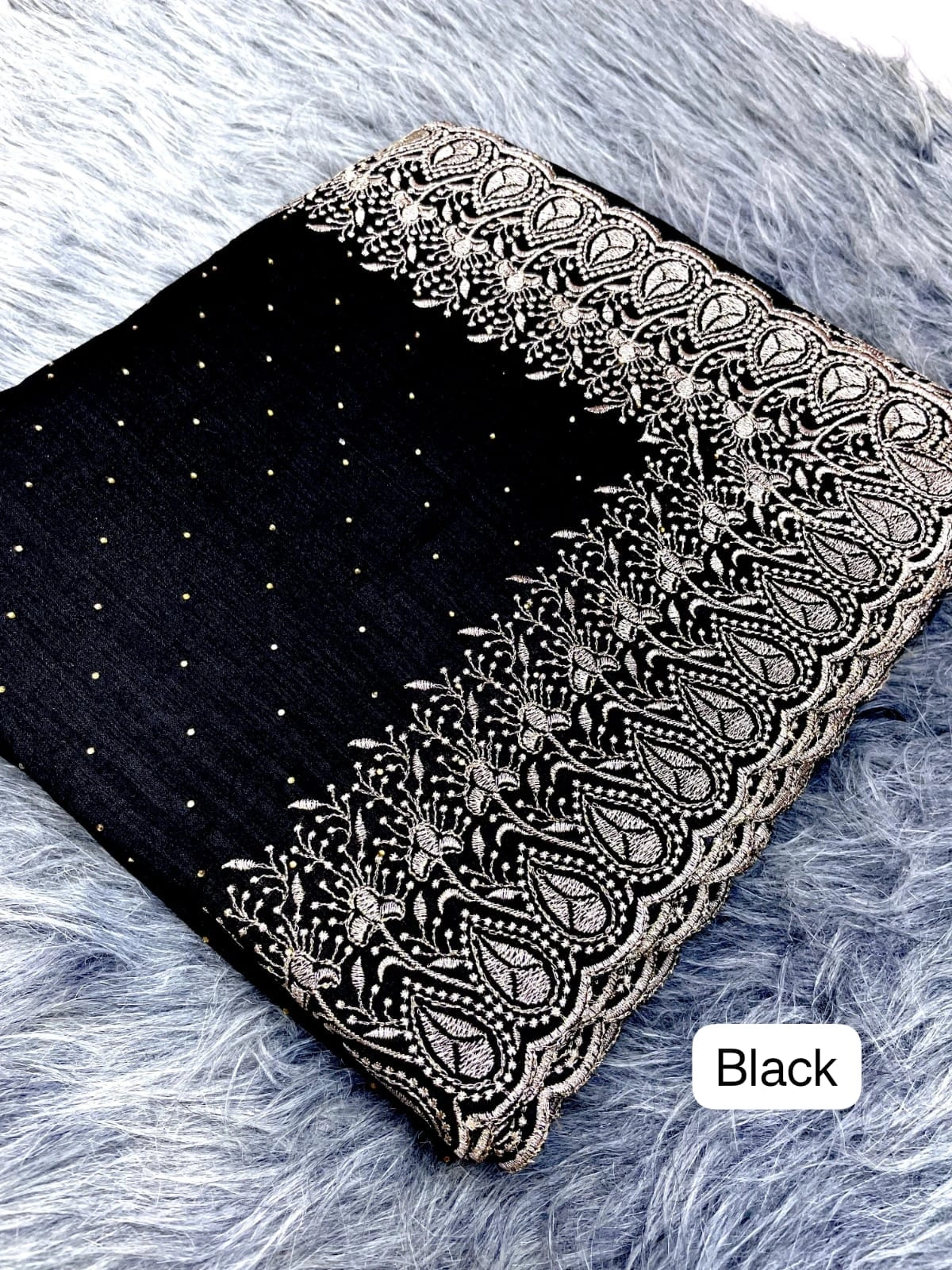 Vichitra Blooming Saree: Embroidery &amp; Zari Work-RMP-420-Black