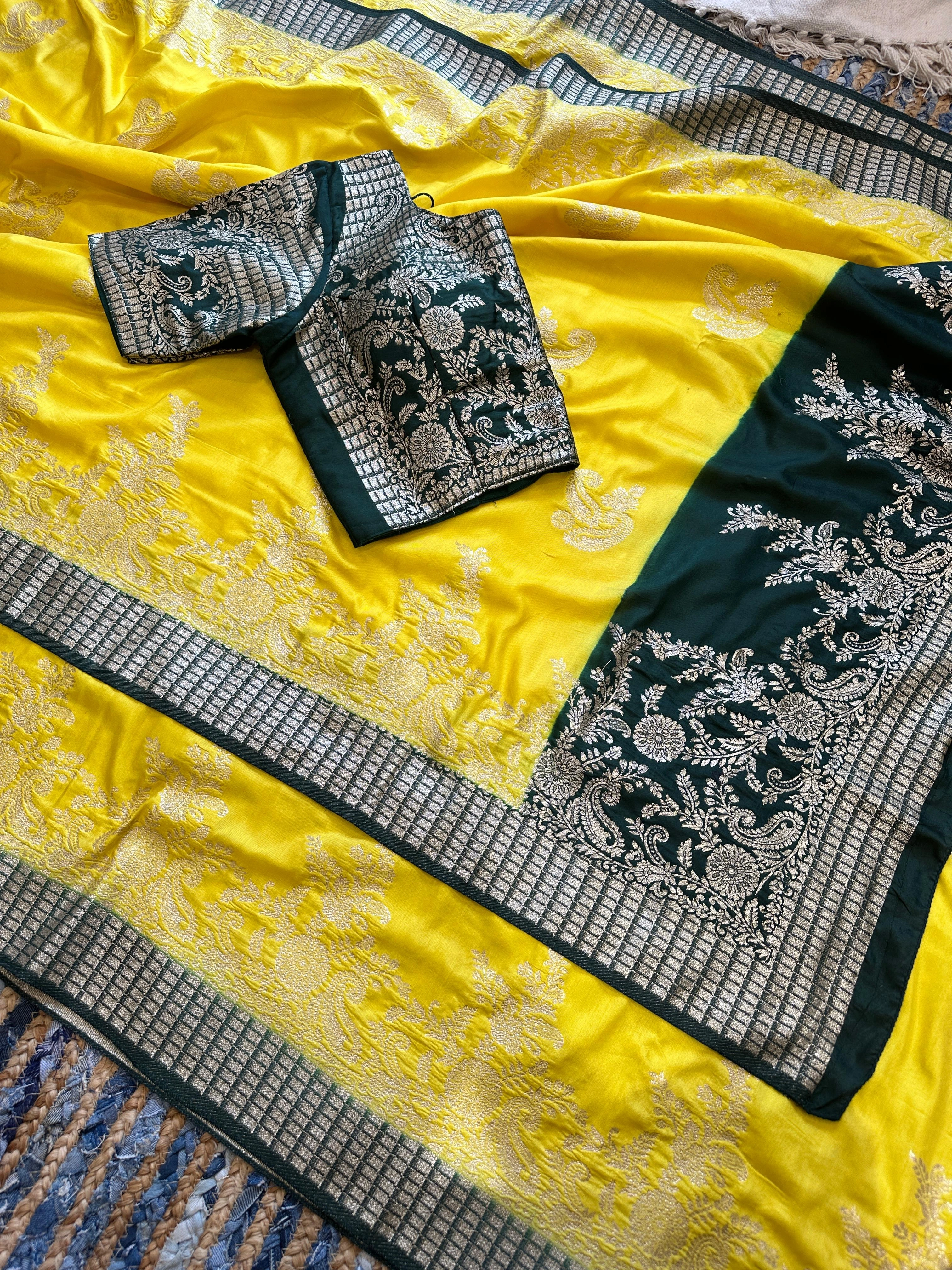 Richly Woven Viscose Silk Saree with Zari Work-MPL-Shamta-B-Yellow