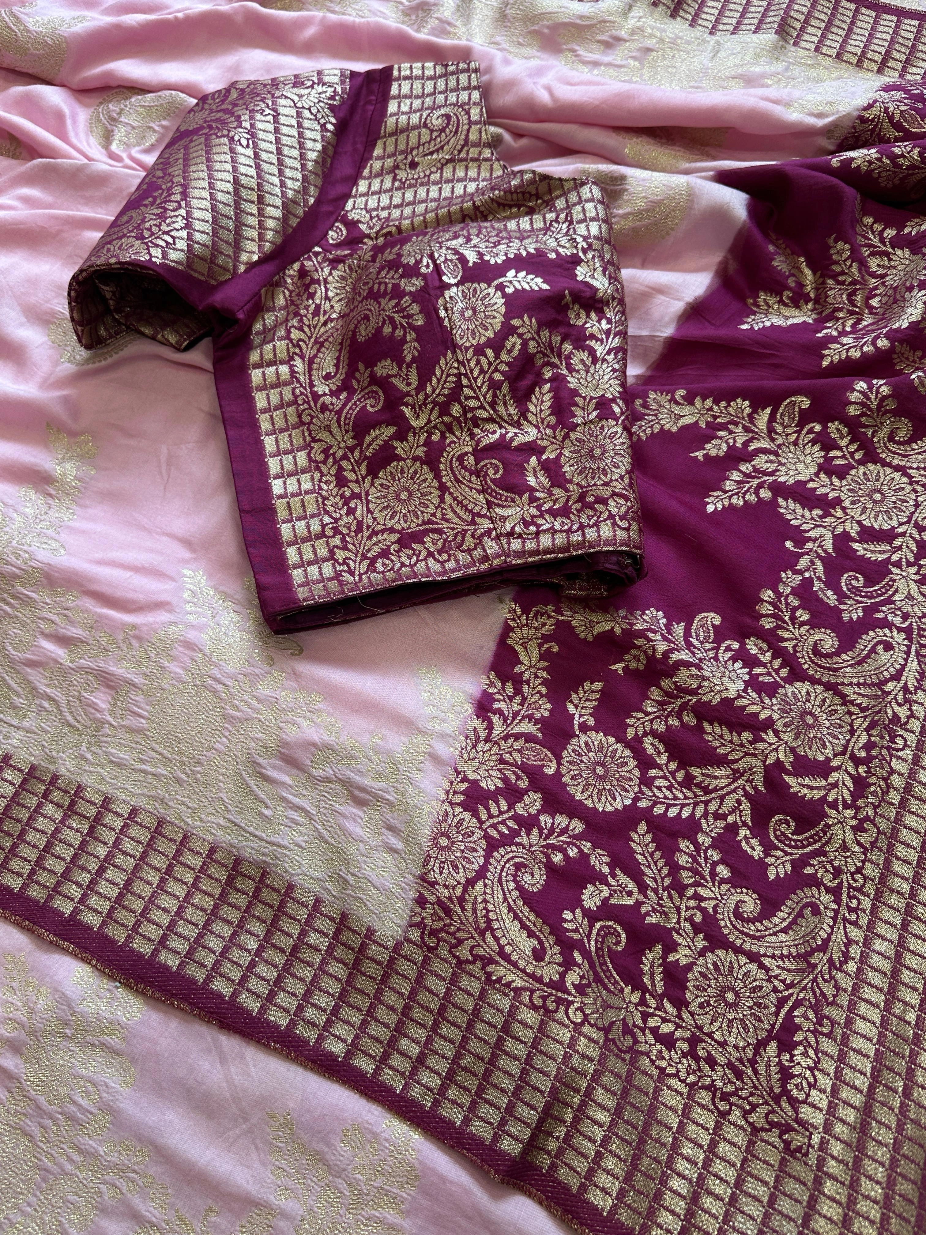 Richly Woven Viscose Silk Saree with Zari Work-Pink-1