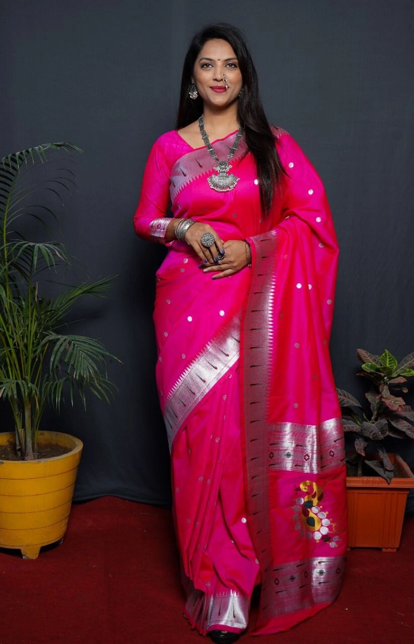 Stunning Pure Silk Paithani Saree with Rich Weaving &amp; Meenakari-POLI-nath-paithani-Rani