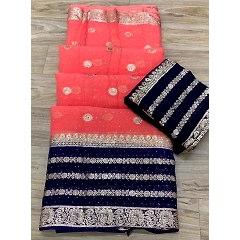Golden Zari Embroidered Pure Jorjat Saree with Mesmerizing Work