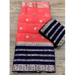 Golden Zari Embroidered Pure Jorjat Saree with Mesmerizing Work