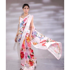 Floral Print Georgette Saree with Sequin Border and Silk Blouse