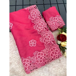 Parsi-inspired Tussar Silk Saree with Abstract Cutwork Border