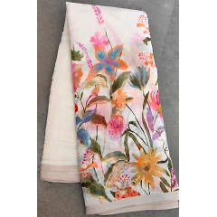 Jari-Bordered Silk Linen with Digital Print