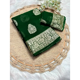 Pure Viscose Georgette Weaving Jacquard Saree: Elegant and Matching Blouse