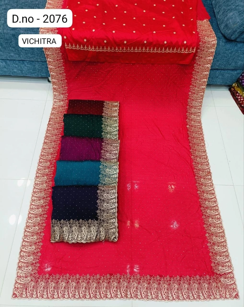 Vibrant Vichitra Silk Saree with Heavy Zari and Stone Work-Red-1