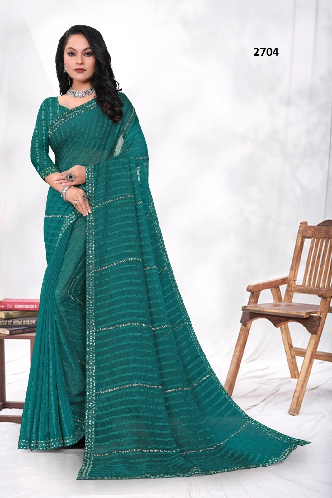 Blueberry Fancy Saree: Swarovski Work, Fancy Border, Stunning Elegance!-RSRM-2704-Green