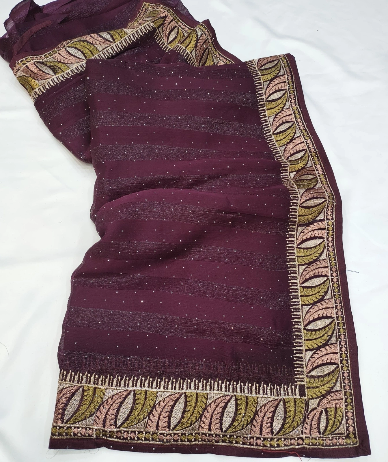 RimZim Patta Saree: Runnig Blouse, Heavy Embroidery &amp; Swarovski Border-RSRM-3598-Wine