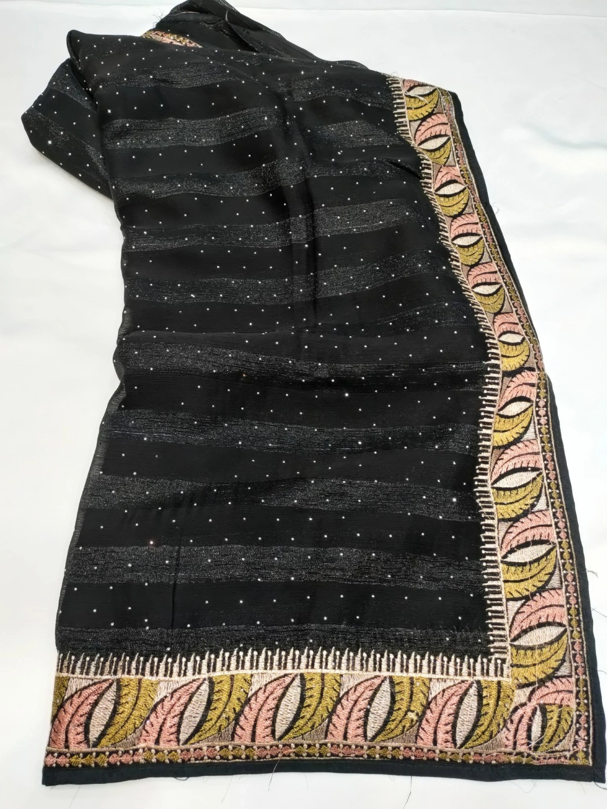 RimZim Patta Saree: Runnig Blouse, Heavy Embroidery &amp; Swarovski Border-Black-1