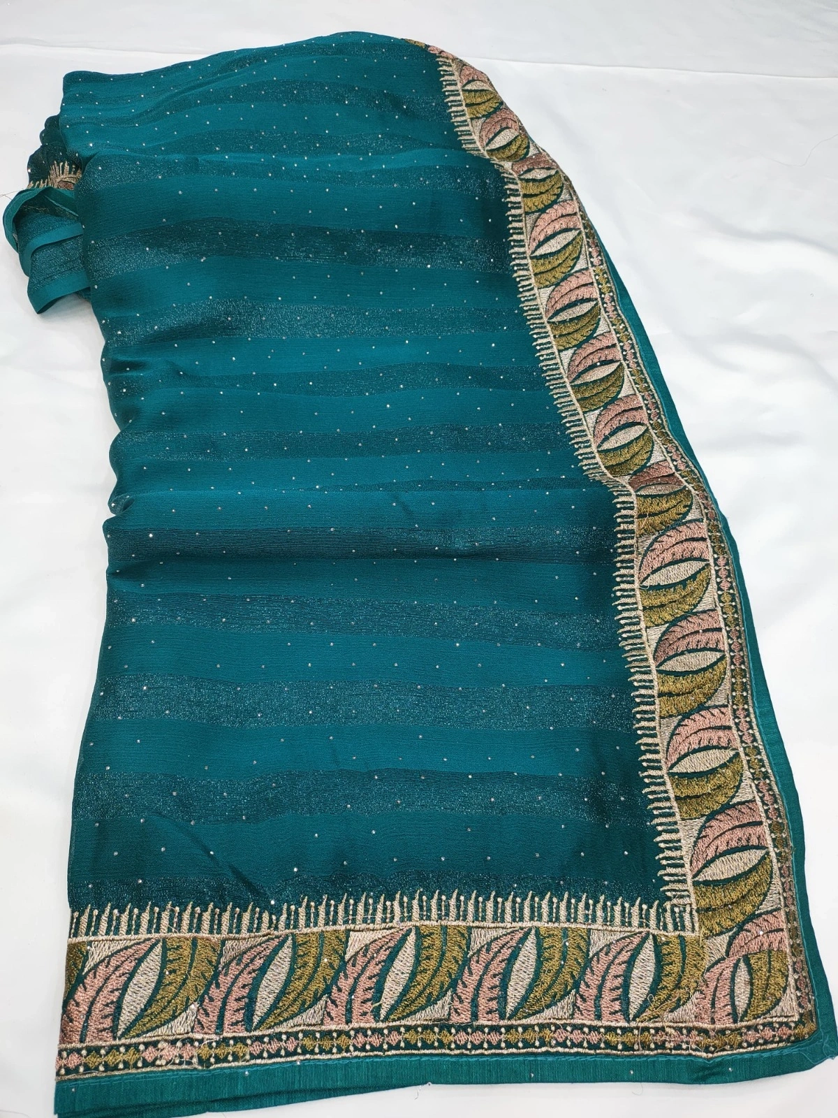 RimZim Patta Saree: Runnig Blouse, Heavy Embroidery &amp; Swarovski Border-RSRM-3598-Rama