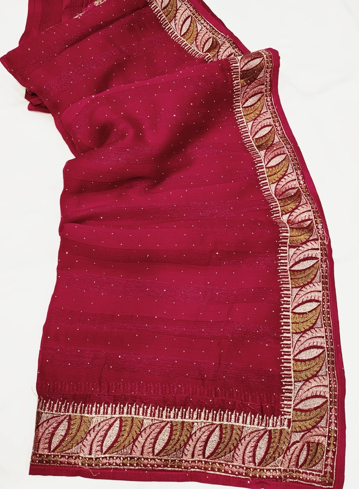 RimZim Patta Saree: Runnig Blouse, Heavy Embroidery &amp; Swarovski Border-RSRM-3598-Red