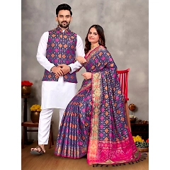 Stylish Men's Kurta Set and Women's Silk Saree - Multiple Sizes