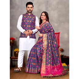 Stylish Men's Kurta Set and Women's Silk Saree - Multiple Sizes