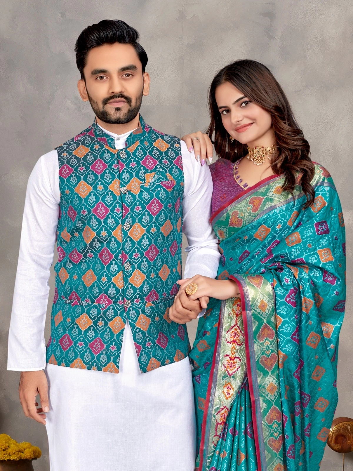 Stylish Men's Kurta Set and Women's Silk Saree - Multiple Sizes-Sky Blue-M-1