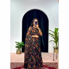 Faux Georgette Digital Print Gown with Ruffle - Lightweight and Stylish