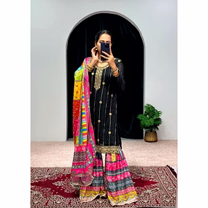 Chinon Embroidered Suit with Mirror and Stone Work - Sizes M-XXL